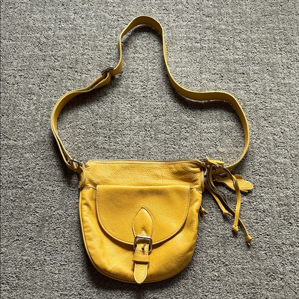 Roots Real Leather Yellow Crossbody Bag